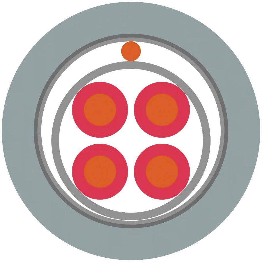 Symbolbild eines U-Bahn-Logos: Vier rote Kreise in quadratischer Anordnung auf weißem Hintergrund, umgeben von grauem Kreis.