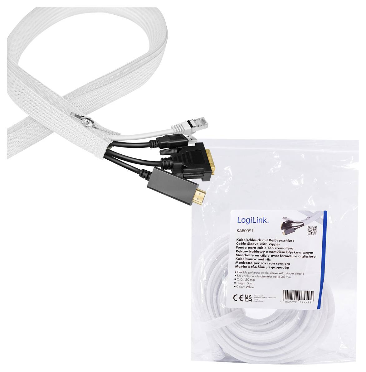 LogiLink KAB0091 KAB0091 Kabelschlauch 35mm (max) Weiß 5m