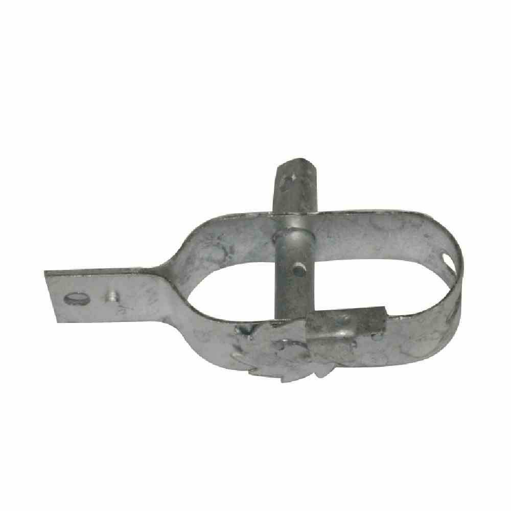 Metallhalterung, zylindrische Form, mit durchbohrten Löchern für Schraubenbefestigung. Verwendet für die Montage von Rohren oder Stangen.