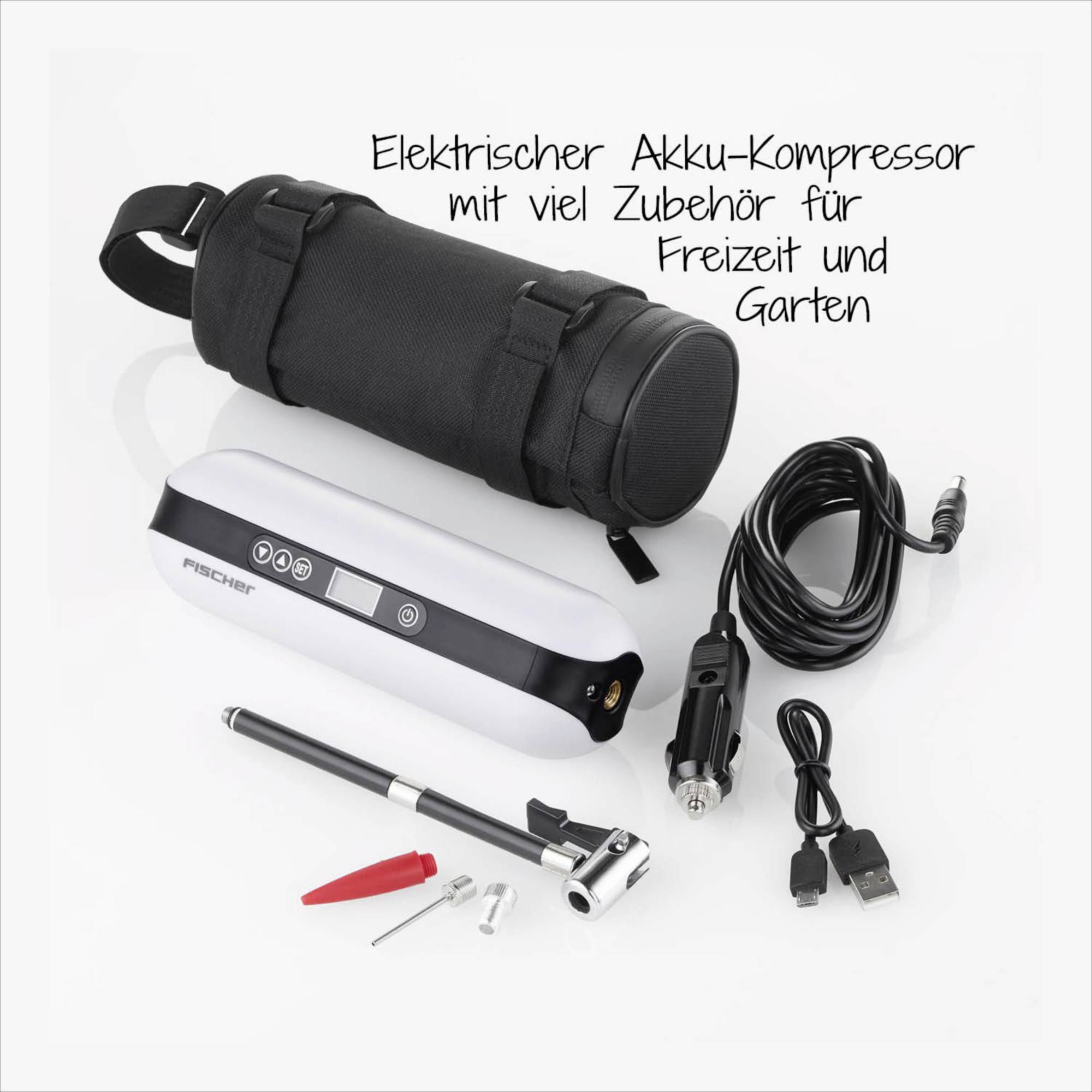 FISCHER FAHRRAD Akku-Kompressor mit Powerbank Weiß