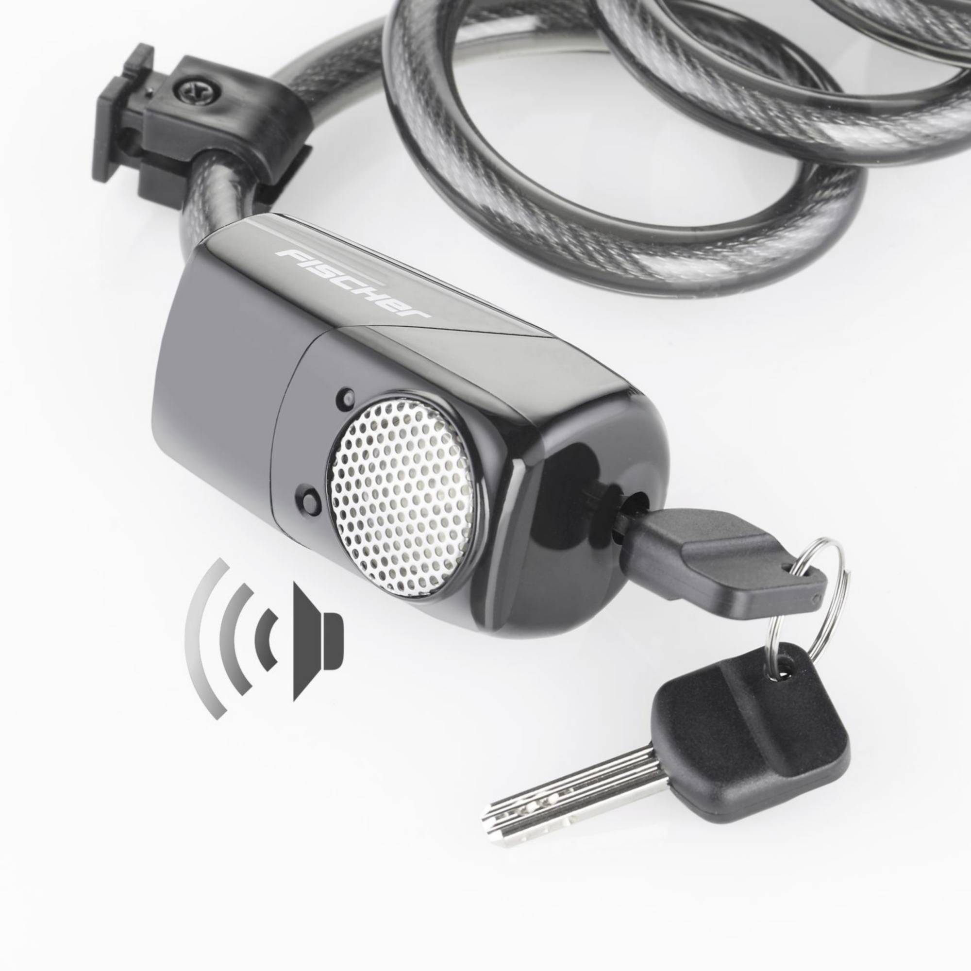 FISCHER FAHRRAD Spiralkabelschloss Anthrazit mit Alarm Schlüsselschloss