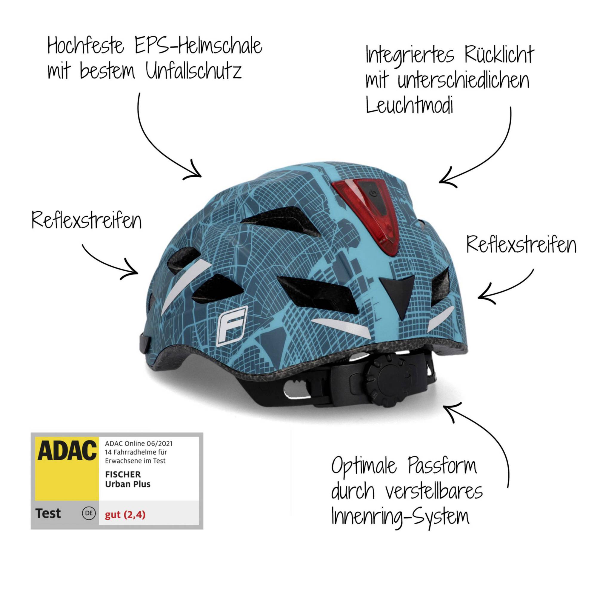 FISCHER FAHRRAD Urban Plus NY Fahrrad-Helm Türkis Konfektionsgröße=S/M Kopfumfang=52-59cm