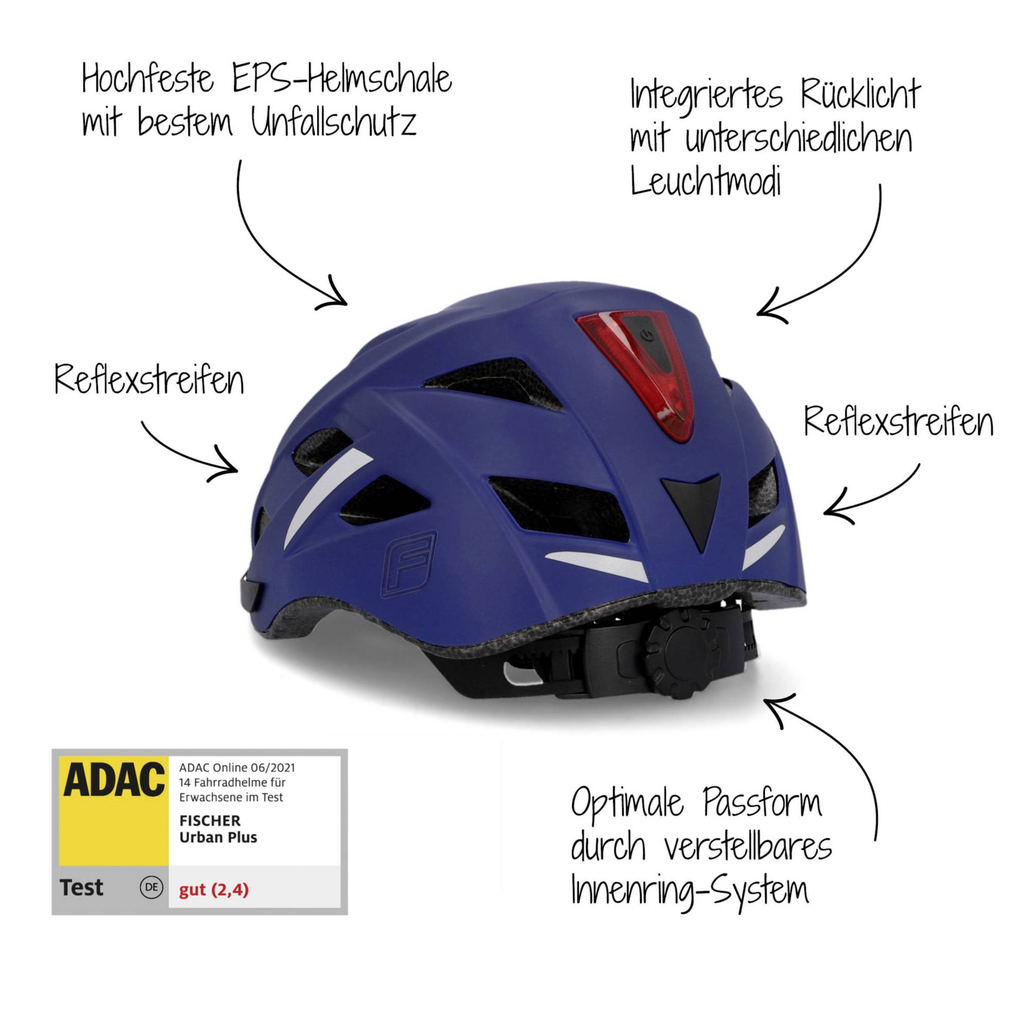 FISCHER FAHRRAD Urban Plus Boston Fahrrad-Helm Nachtblau Konfektionsgröße=L/XL Kopfumfang=58-61cm