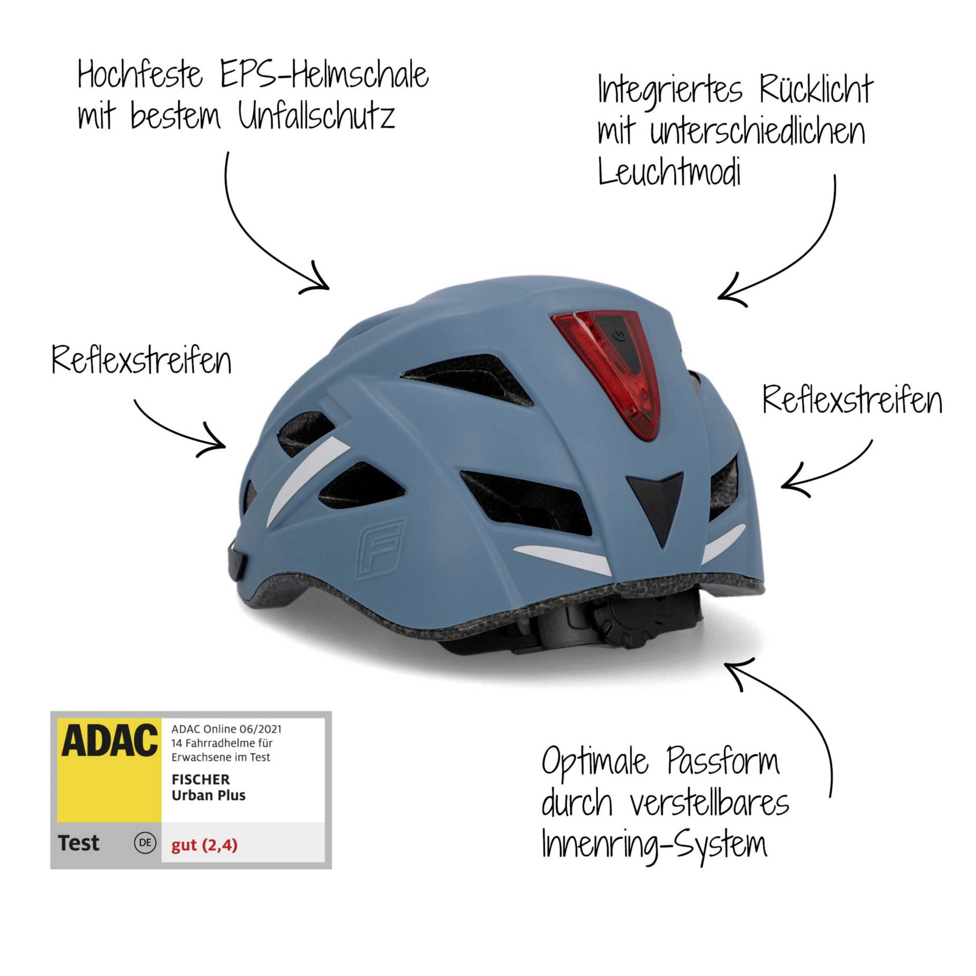 FISCHER FAHRRAD Urban Plus Chicago Fahrrad-Helm Blau Konfektionsgröße=L/XL Kopfumfang=58-61cm