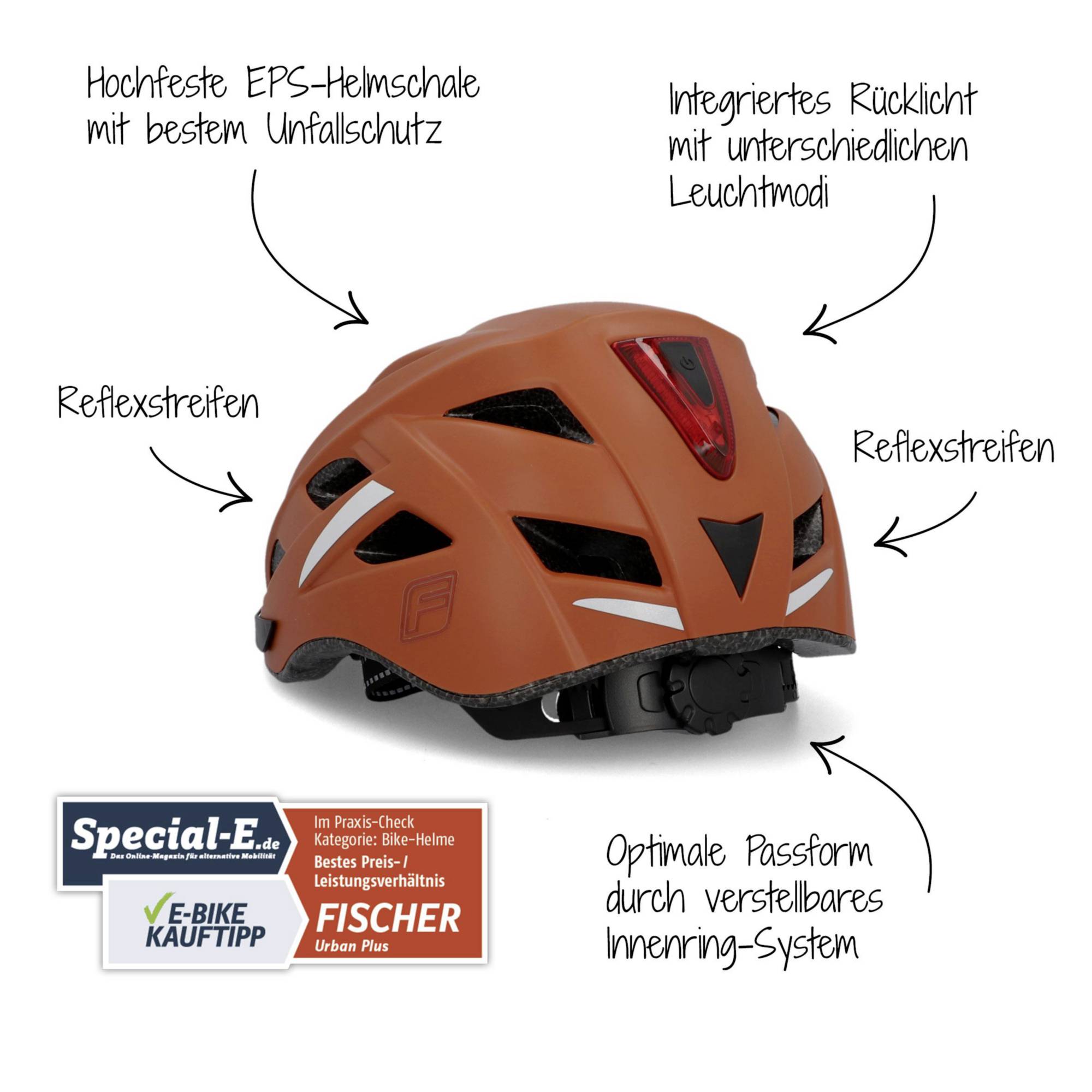 FISCHER FAHRRAD Urban Plus Miami Fahrrad-Helm Rost-Braun Konfektionsgröße=S/M Kopfumfang=52-59cm