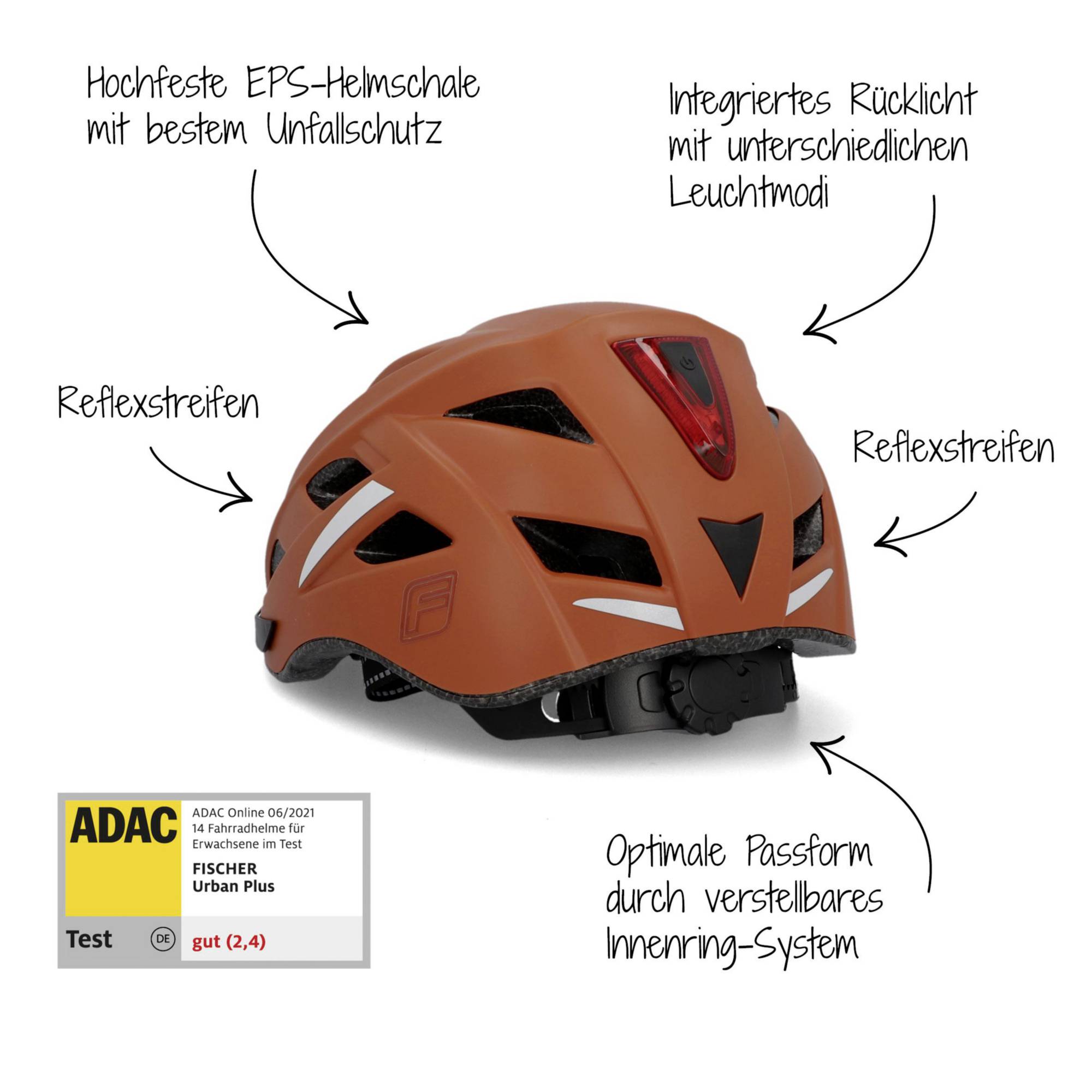 FISCHER FAHRRAD Urban Plus Miami Fahrrad-Helm Rost-Braun Konfektionsgröße=L/XL Kopfumfang=58-61cm