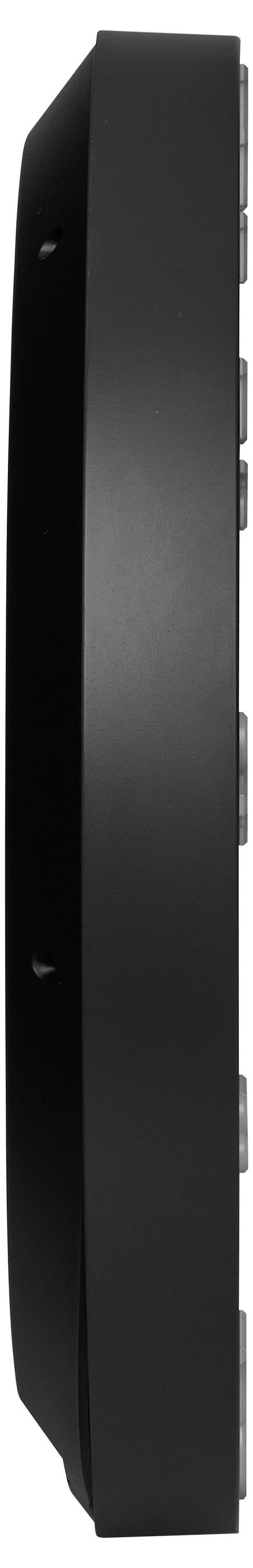 Ein schwarzes, rechteckiges Gerät von der Seite, möglicherweise ein elektronisches Display oder Bildschirm, mit abgerundeten Kanten.