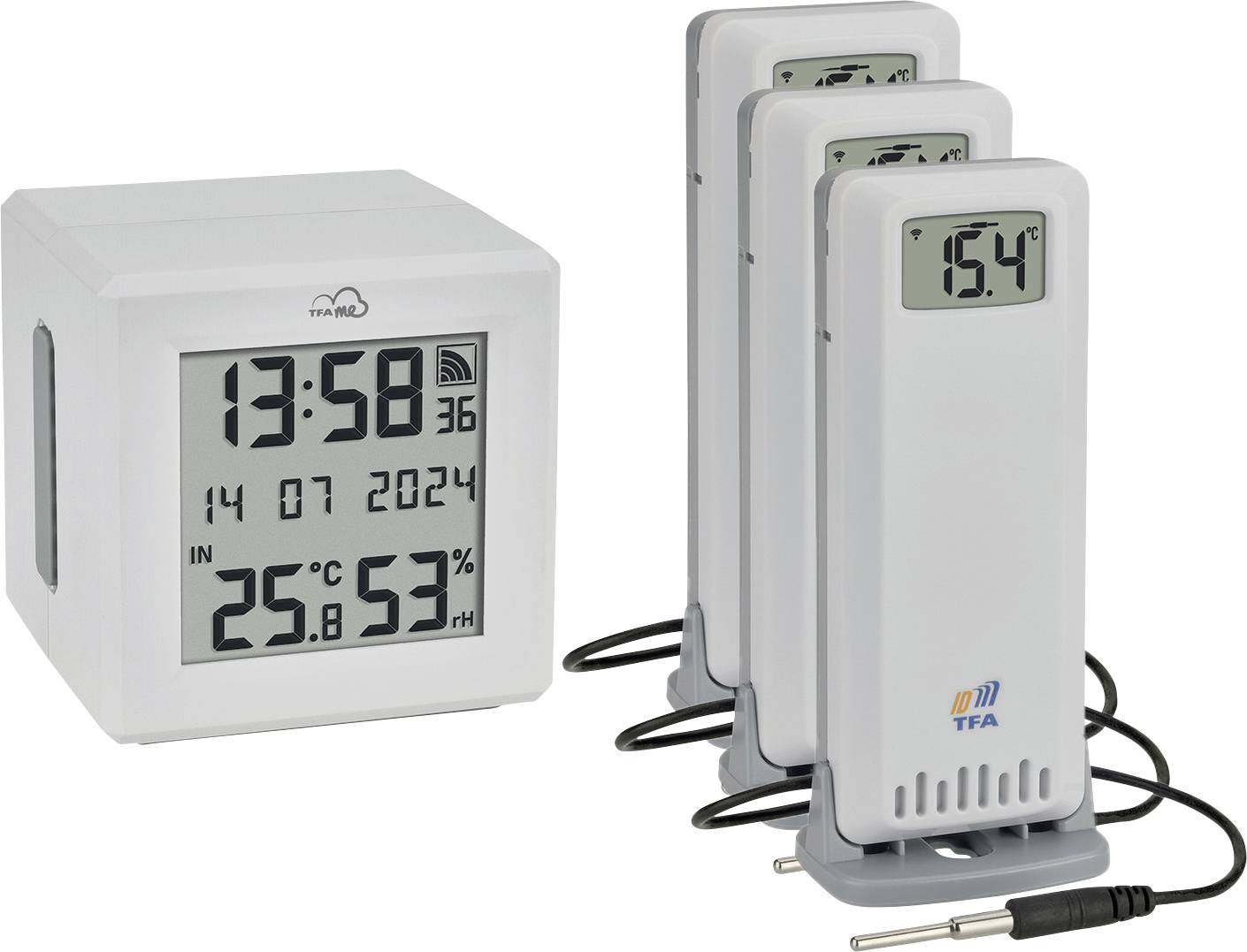 TFA Dostmann TFA.me Starter Set WLAN Gateway ID-01 mit 3 Sendern ID-A3 Funk-Thermometer digital Wei