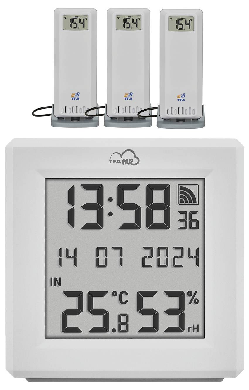 TFA Dostmann TFA.me Starter Set WLAN Gateway ID-01 mit 3 Sendern ID-A3 Funk-Thermometer digital Weiß 35.8104.02