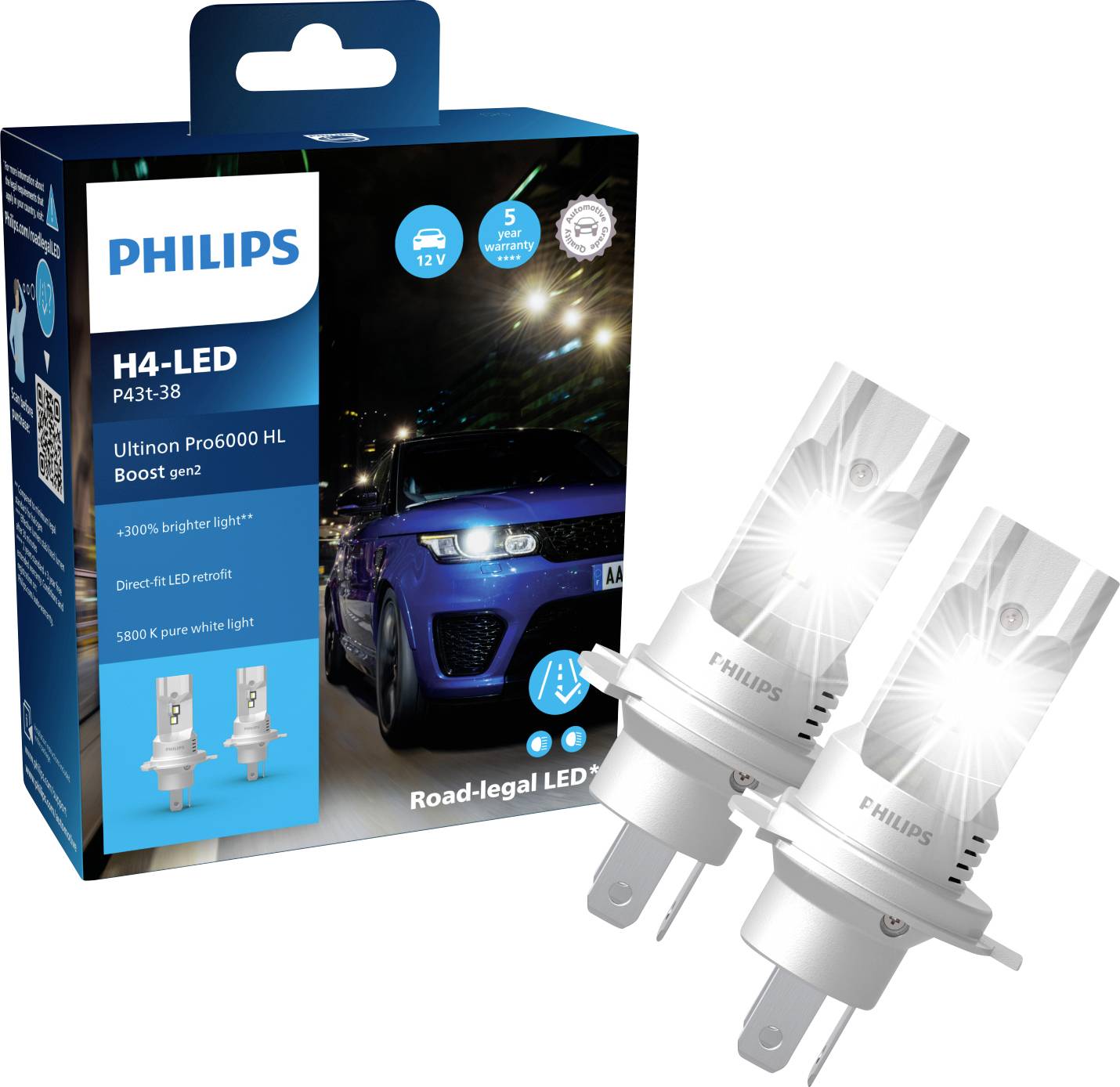 Philips Automotive 11342U60B2X2 LED Leuchtmittel Ultinon Pro6000 H4 12 V