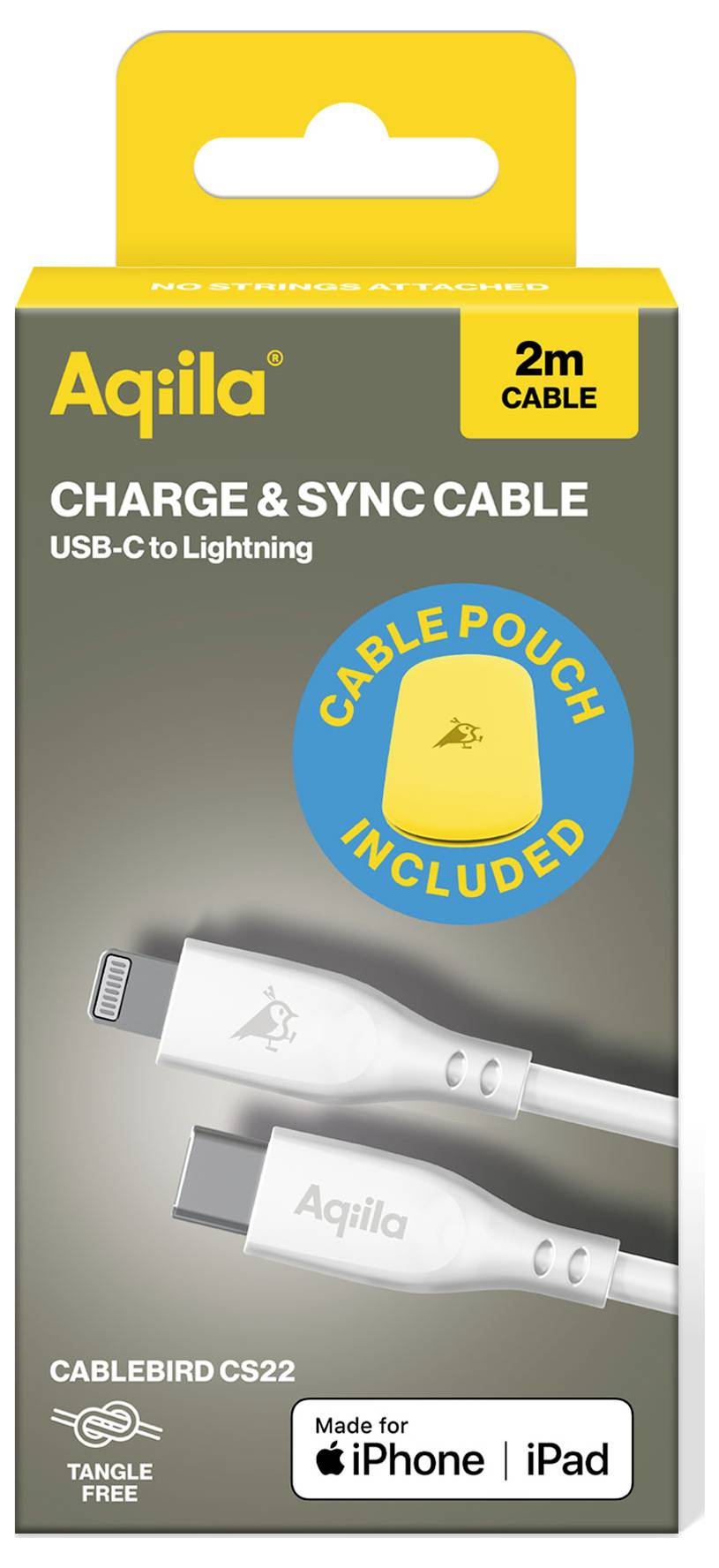 2m USB-C auf Lightning Lade- und Synchronisierungskabel. Enthält Kabeltasche. Kompatibel mit iPhone/iPad. Verhedderungsfrei.