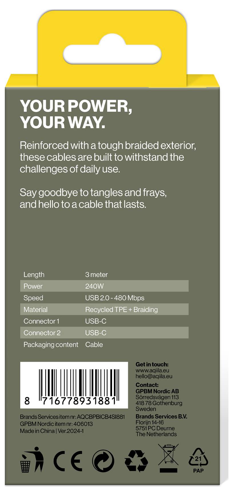 Aqiila Cablebird CB13 USB-C® Kabel USB 2.0 USB-C® Stecker 3.00m Schwarz AQCBPBICB4BD881