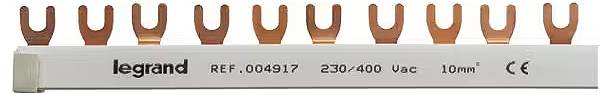 Stromschiene von 'legrand' mit Anschlüssen, Modellnummer 004917, für 230/400 V Wechselstrom, Breite 10 mm.