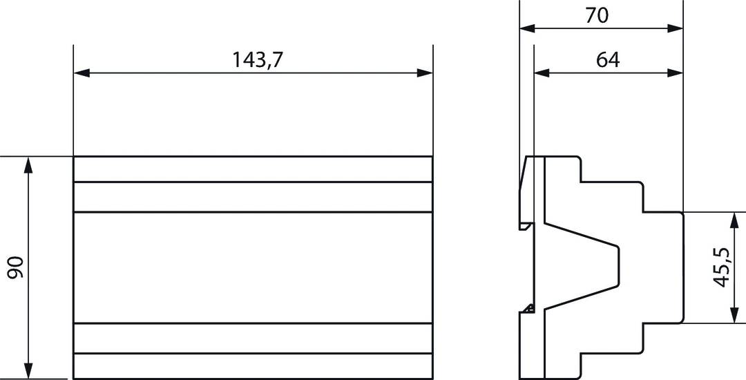 Technische Zeichnung eines Objekts mit Maßangabe '143,7'. Detaillierte Linien und Markierungen zeigen die Struktur und Dimensionen.