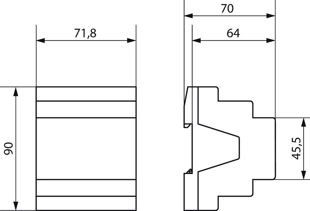 Technische Zeichnung eines Querschnitts mit Maßen: linke Seite 71,8 mm, rechte Seite 70 mm. Zeigt Details der Form.