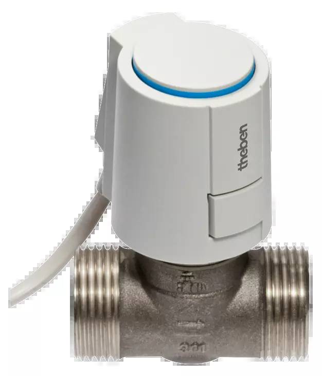 Thermostatisches Heizkörperventil aus Metall und Kunststoff, mit Kabelanschluss, kompakt designt.