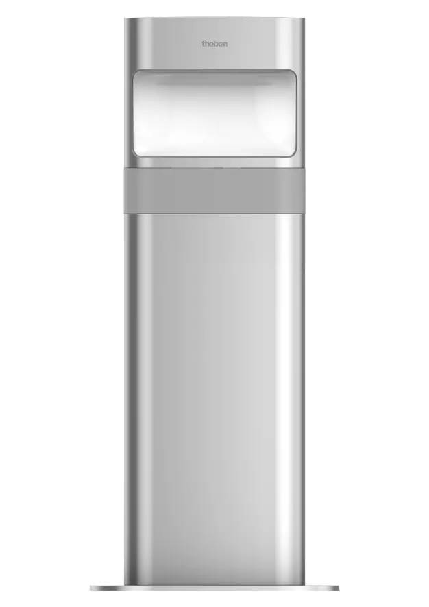 Eine silberne Metallflasche mit einem Kunststoffdeckel, geeignet für Getränke.