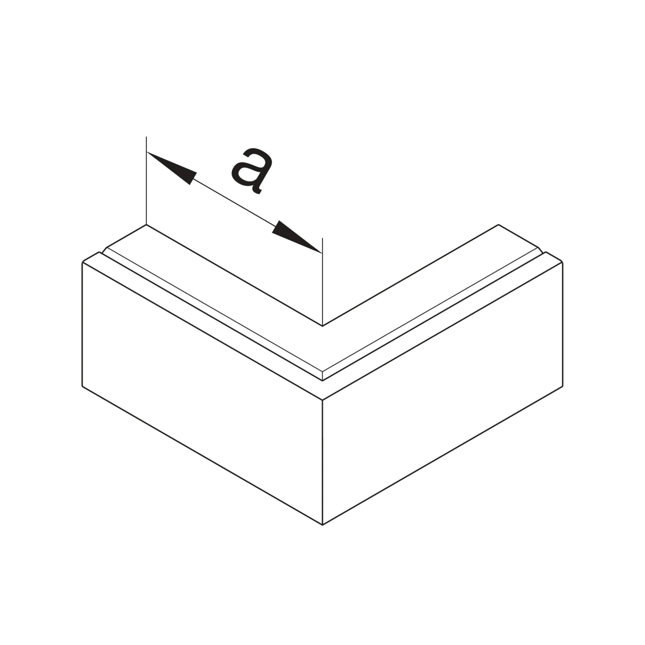 Ein Diagramm zeigt eine rechtwinklige Ecke eines Objekts mit der Beschriftung 'a' entlang einer Seite, um die Länge zu kennzeichnen.
