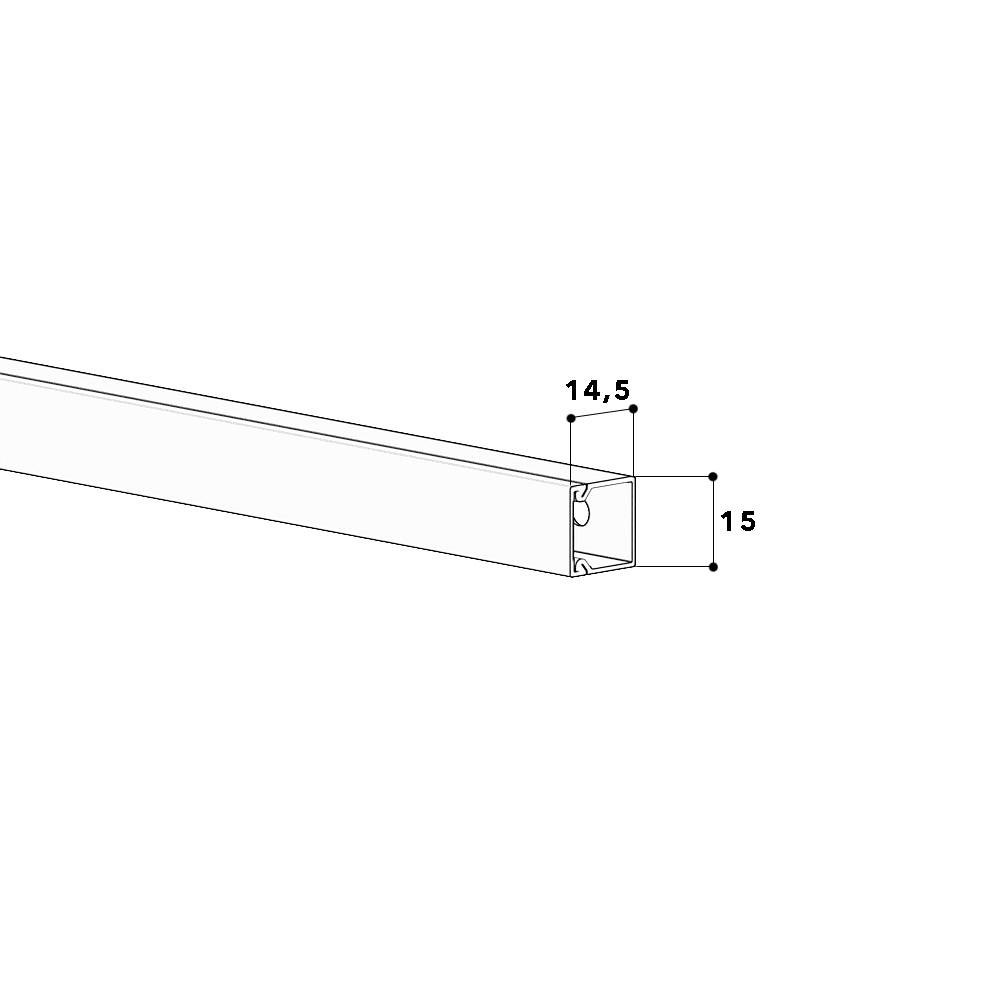 Diagramm eines rechteckigen Balkens mit den Maßen: Breite 14,5 und Höhe 15.