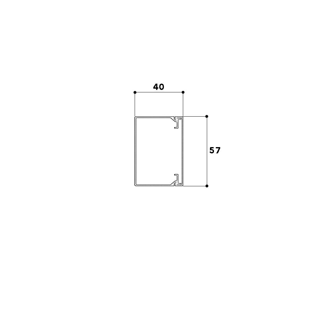 Technische Zeichnung eines rechteckigen Profils mit den Maßen 40 mm Breite und 57 mm Höhe, ohne weitere Details.