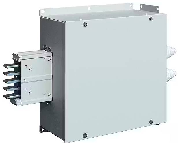Ein rechteckiges, metallisches Elektronikgehäuse mit sichtbaren Anschlussklemmen auf der linken Seite.