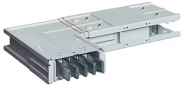 Metallschubladenauszug mit mehreren Schienen und Befestigungsbohrungen, geeignet für schwere Lasten in industriellen Anwendungen.
