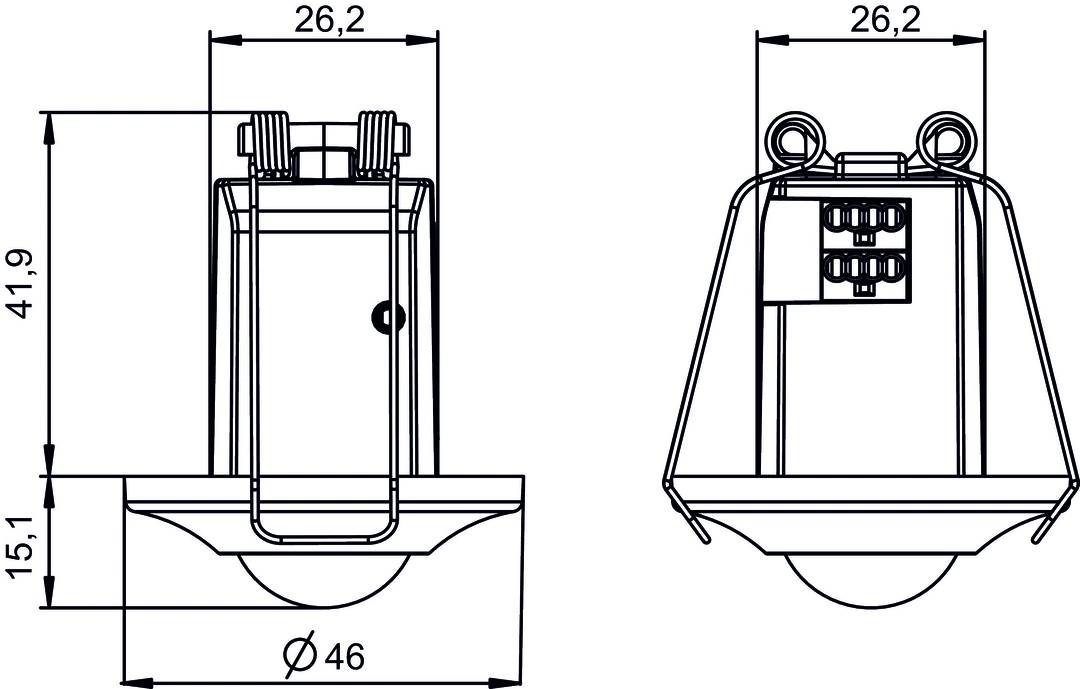 Technische Zeichnung eines zylindrischen Bauteils mit Abmessungen: Durchmesser 46 mm, Höhe 26,2 mm. Seiten- und Frontalansicht.