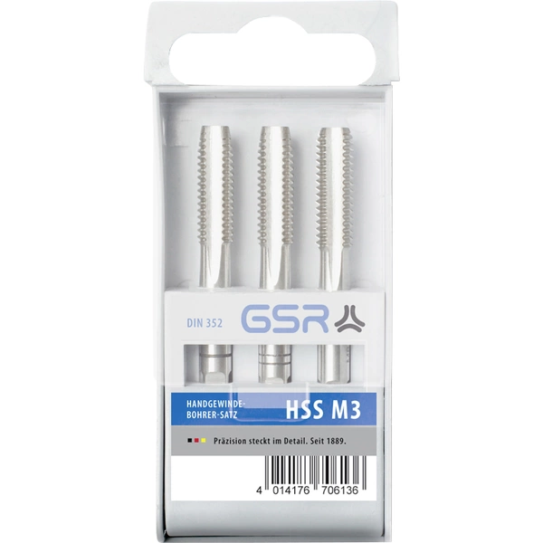GSR 00706210 Handgewindebohrer-Set 3teilig metrisch M8 1.25 Rechtsschneidend DIN 352 HSS-G 1St. GSR 00706210 Handgewindebohrer-Set 3teilig metrisch M8 1.25 Rechtsschneidend DIN 352 HSS-G 1St.