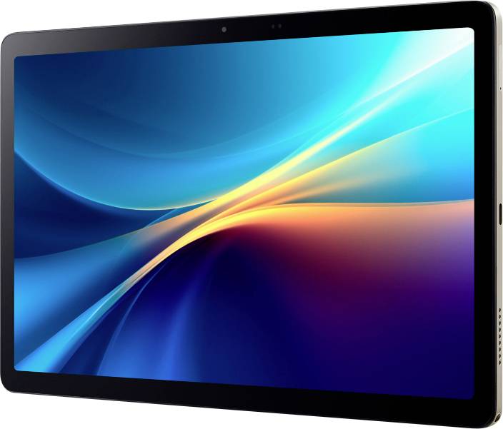 Ein Tablet-Computer mit einem bunten, abstrakten Lichtmuster auf dem Display.