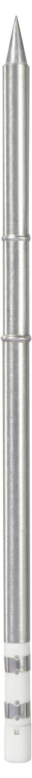 Ein silbernes Metallkegelobjekt mit zylindrischem Körper und spitzem Ende.