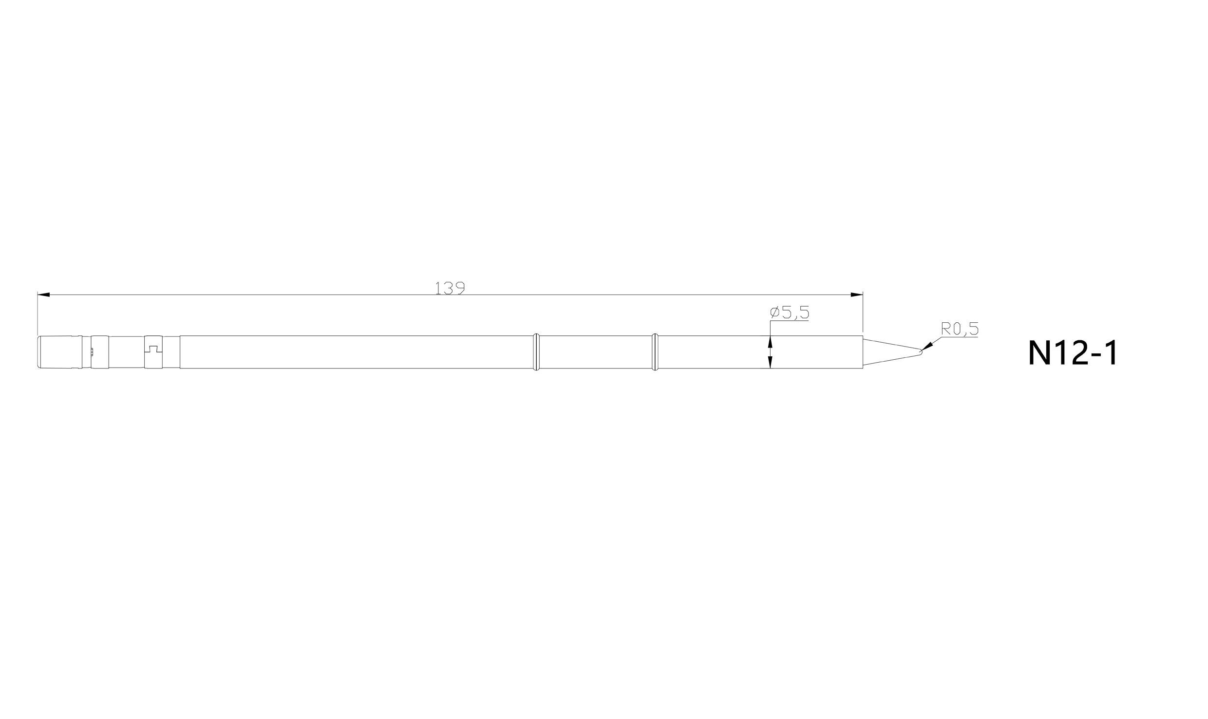 Technische Zeichnung eines langgestreckten Bauteils mit Bemaßungen 139, 95,5 und Radien R0,5. Beschriftung: N12-1.