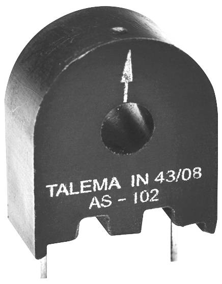 Ein schwarzer, bogenförmiger elektronischer Sensor mit der Aufschrift 'TALEMA IN 43/08 A5-102' und einem weißen Pfeil oben.