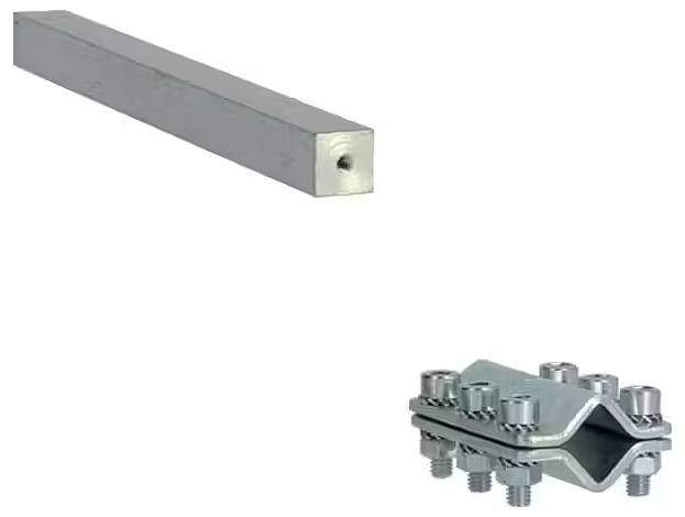 Kabelanschluss mit rechteckigem Aluminiumleiter und mehrschraubigem Klemmanschluss für elektrische Anwendungen.
