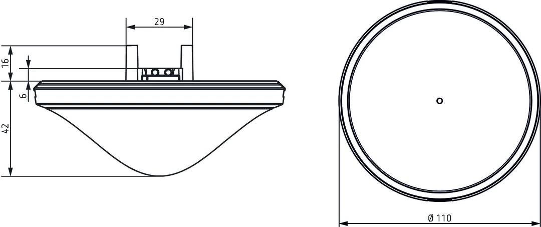 Technische Zeichnung eines Waschtischs im Querschnitt. Zeigt Maße und Formdetails für Installationszwecke.
