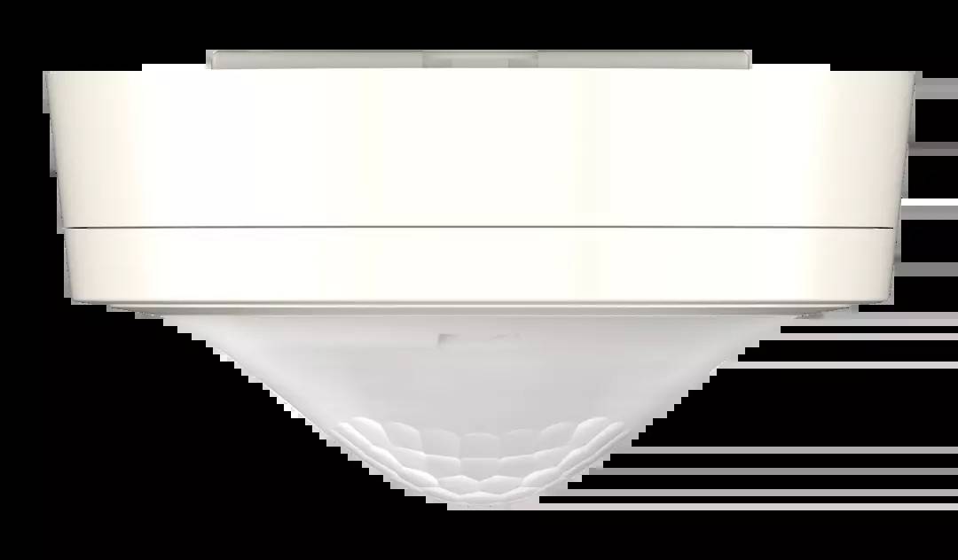 Weiße quadratische Deckenlampe mit moderner, minimalistischem Design und lichtdurchlässigen Kunststoffpaneelen für sanfte Beleuchtung.