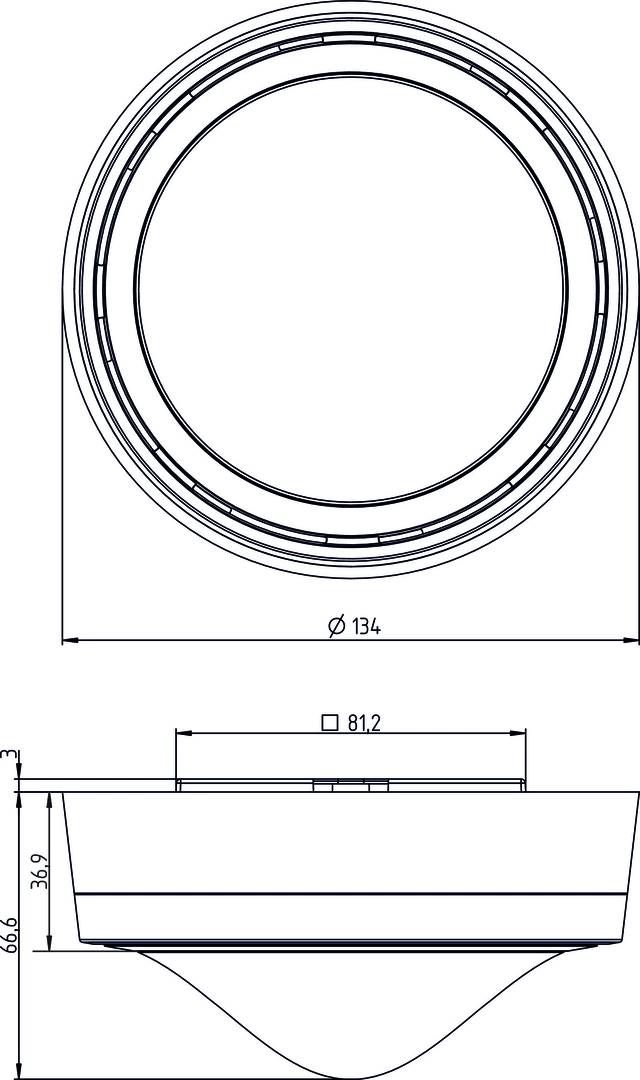 Technische Zeichnung eines runden Objekts mit einem Außendurchmesser von 134 mm und einem kleineren Durchmesser von 81,2 mm.