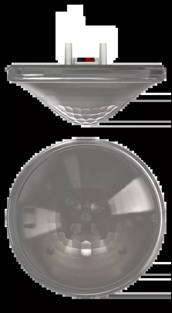 Eine runde, durchsichtige Kuppel aus Kunststoff, die möglicherweise als Lichtkuppel oder Abdeckung dient, mit reflektierenden Oberflächen.