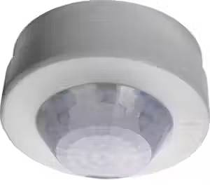 Ein runder, weißer Deckenbewegungsmelder, der Bewegungen in einem Raum erkennt und oft zur Energiesparung genutzt wird.