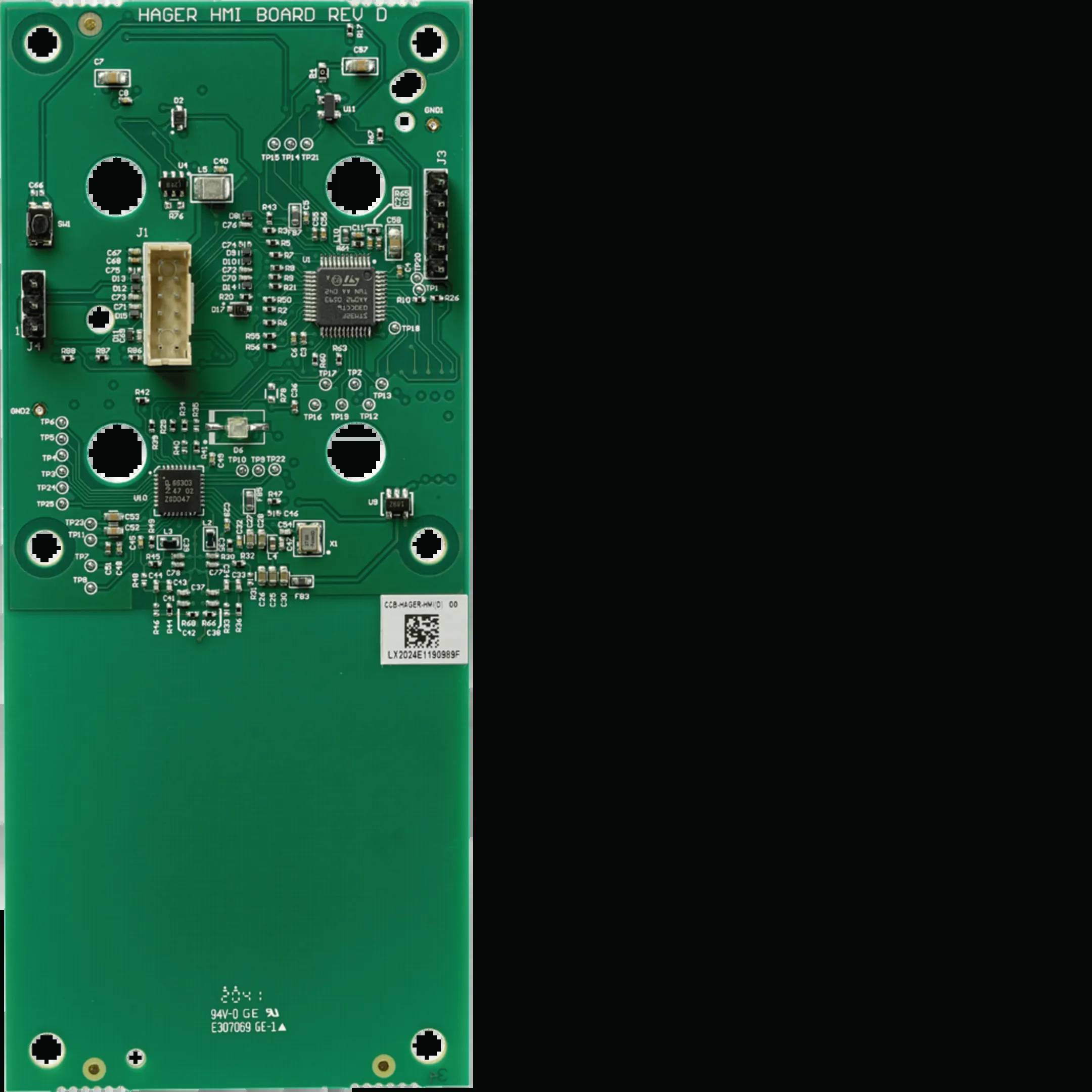 Grüne elektronische Leiterplatte mit verschiedenen integrierten Schaltkreisen, Widerständen und Kondensatoren auf der Oberfläche.