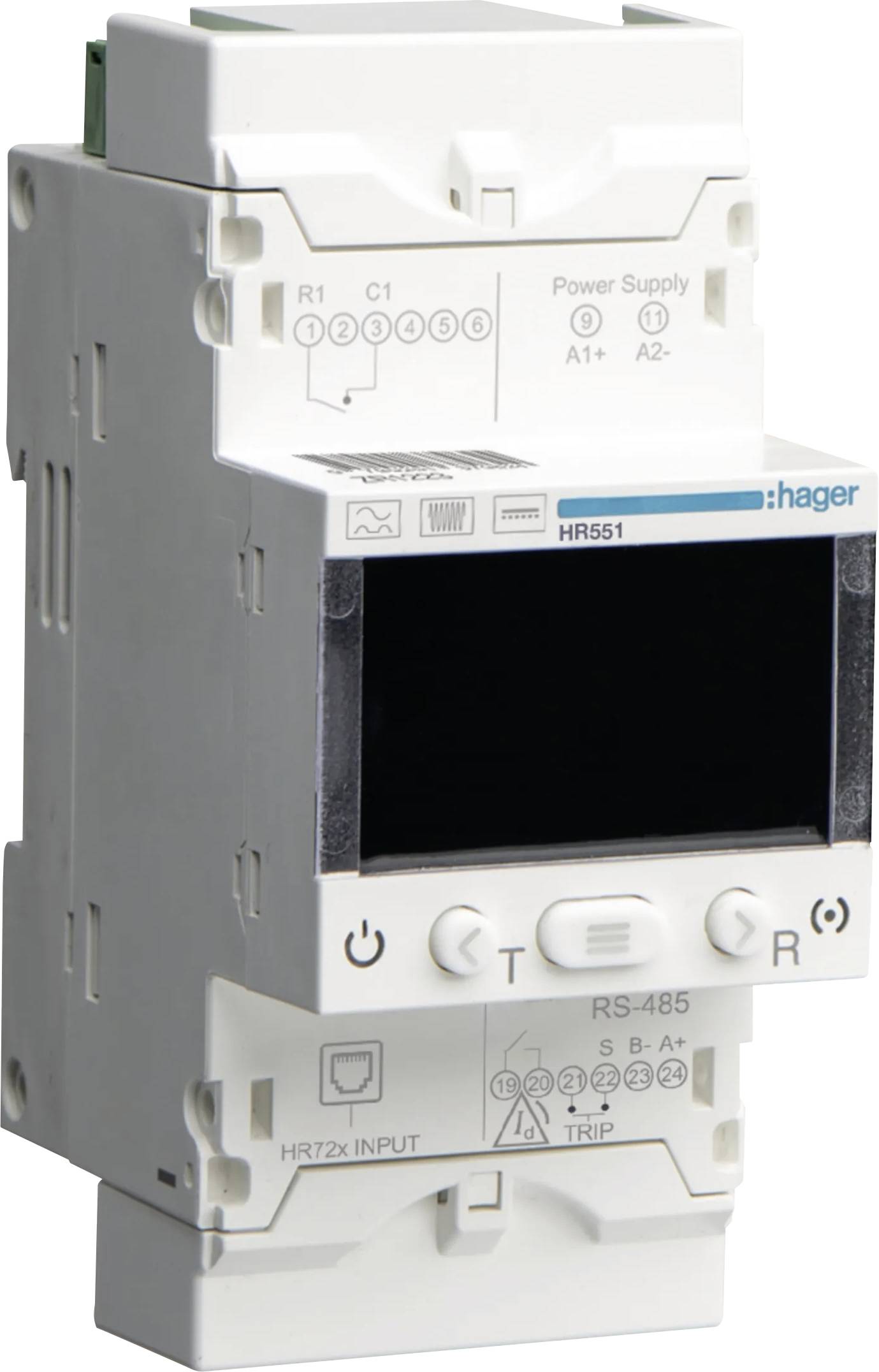 Elektronisches Gerät mit Display und Bedienelementen zur Steuerung oder Überwachung von elektrischen Schaltungen, Marke Hager.
