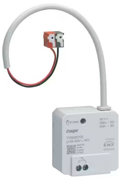 Ein Hager KNX-Gateway mit Anschlusskabel zur Integration in Smart-Home-Systeme. Kompaktes Design zur Steuerung von intelligenten Geräten.