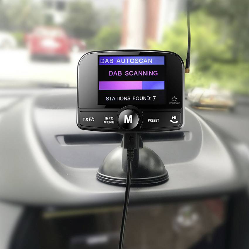 Renkforce RF-CRDAB-100 DAB+ Empfänger Saugnapfhalterung, Bluetooth Musikstreaming