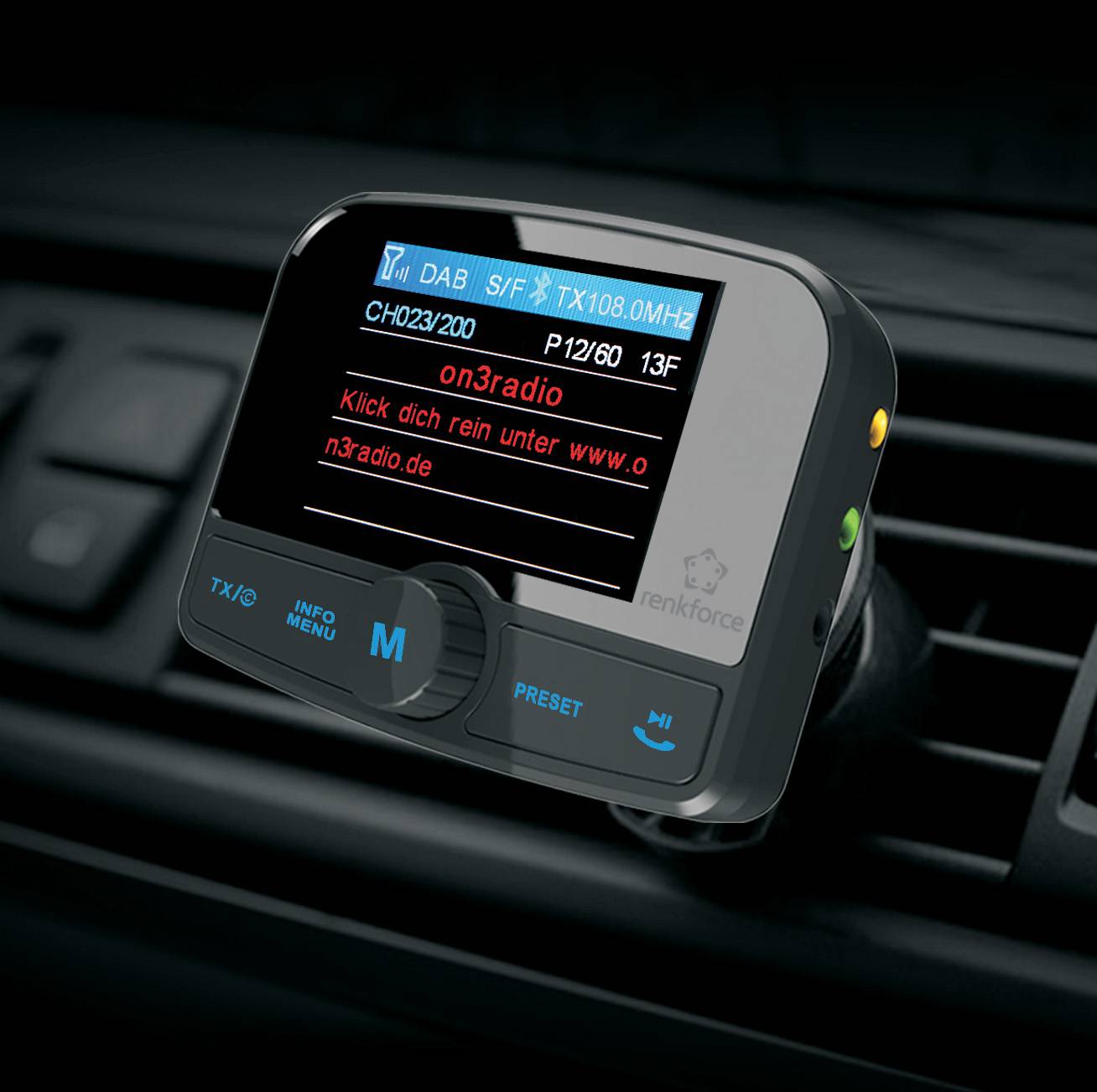 Renkforce RF-CRDAB-100 DAB+ Empfänger Saugnapfhalterung, Bluetooth Musikstreaming