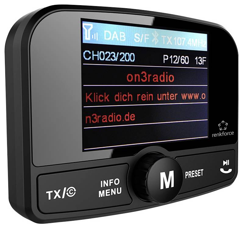 Renkforce RF-CRDAB-100 DAB+ Empfänger Saugnapfhalterung, Bluetooth Musikstreaming
