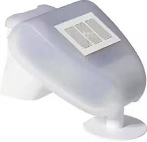 Ein weißes, ovales Gerät mit einer kleinen rechteckigen Fläche oben, möglicherweise ein Sensor oder technisches Gerät.