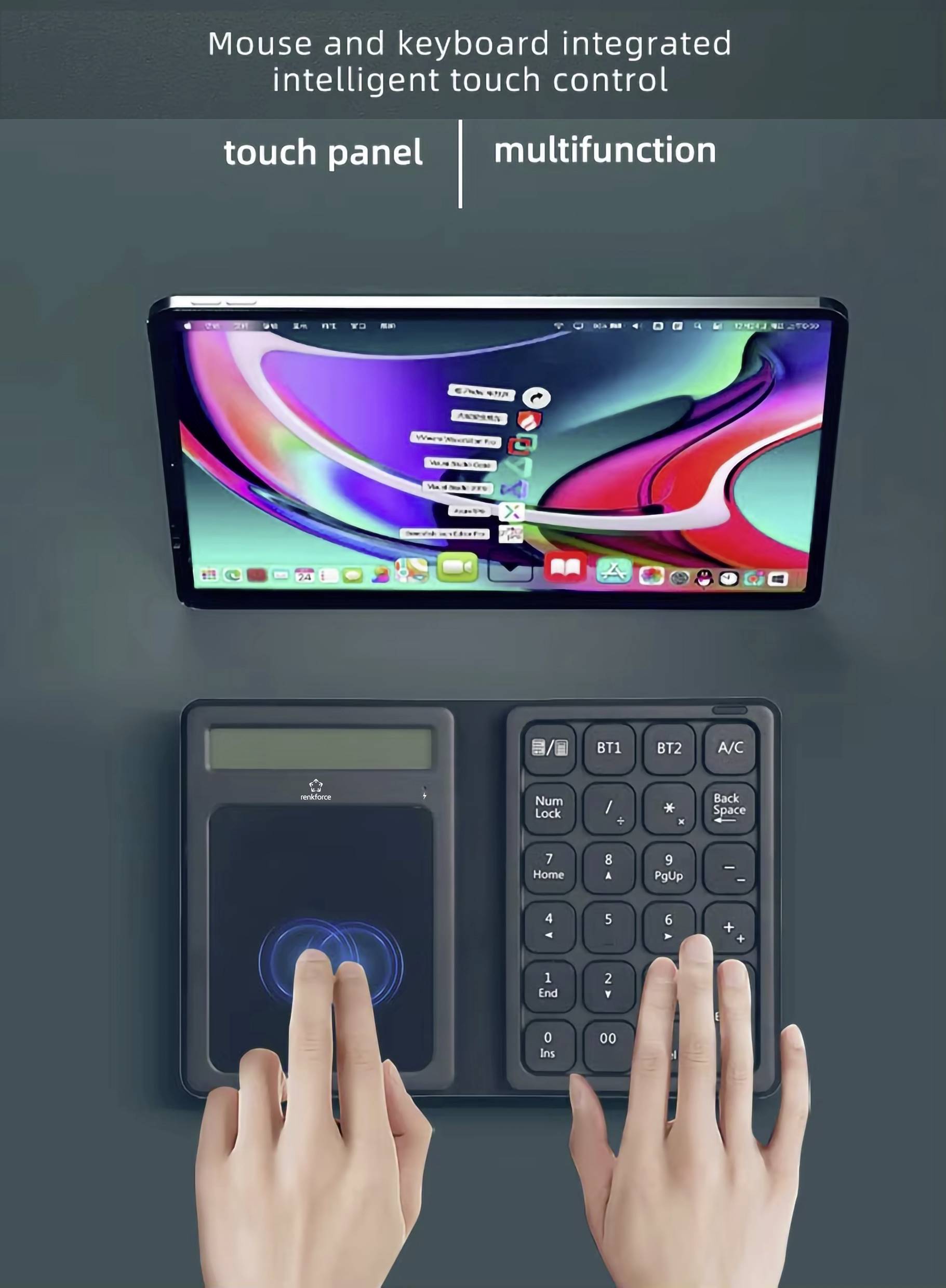 Renkforce RF-NK-300 Bluetooth® Nummernblock Faltbar, Geräuscharme Tasten, Integriertes Touchpad, Taschenrechnerfunktion Schwarz