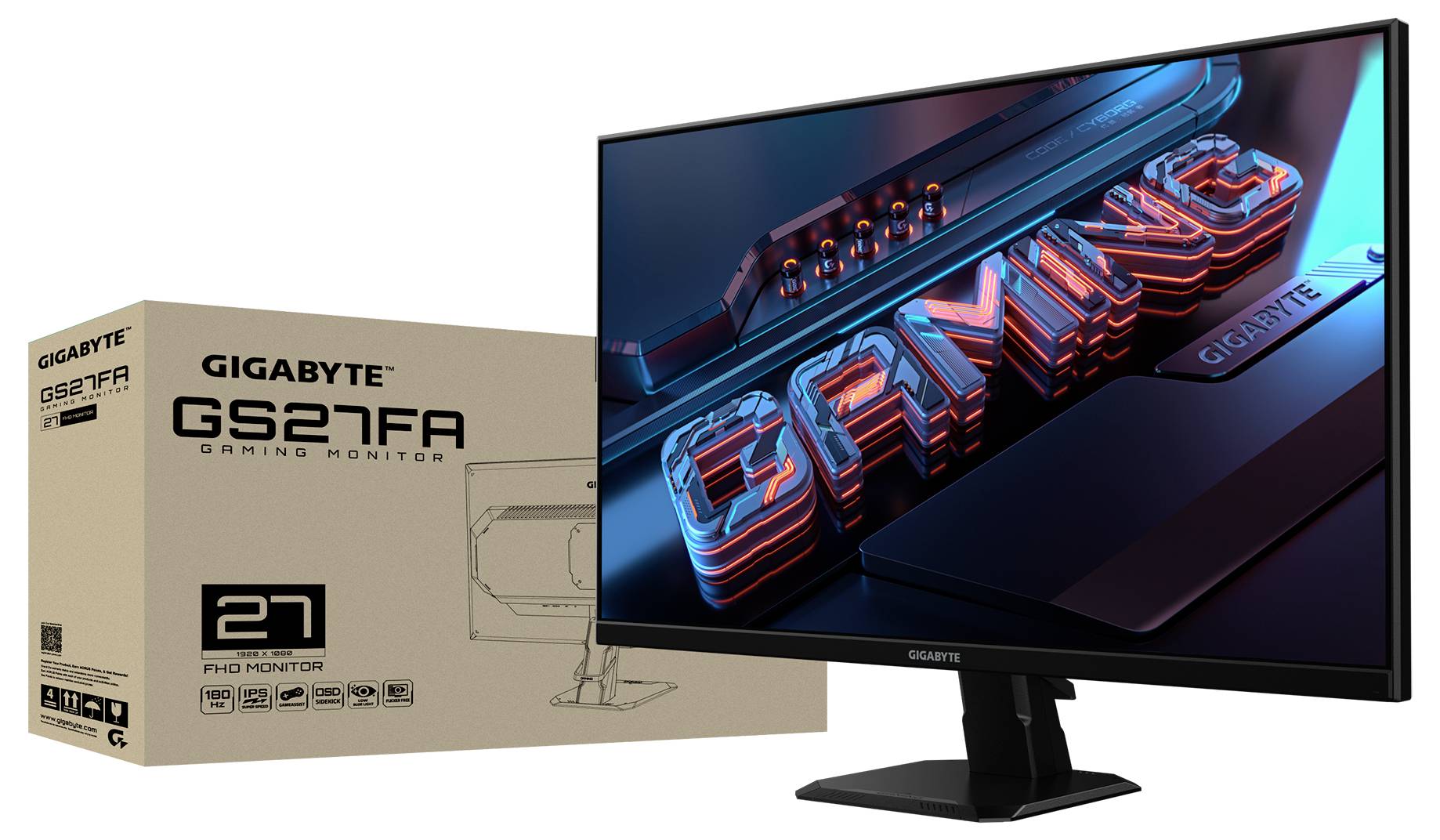 Gigabyte GS27FA Gaming Monitor EEK E (A - G) 68.6 cm (27 Zoll) 1920 x 1080 Pixel 16:9 1 ms HDMI®, DisplayPort, Kopfhörer (3.5 mm Klinke) IPS LED
