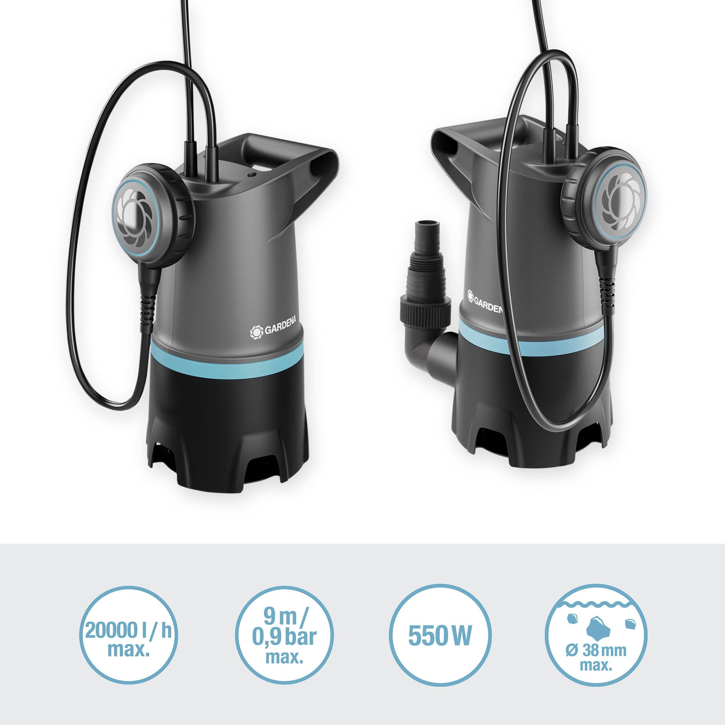 GARDENA 09017-47 2in1 Schmutzwasser-Tauchpumpe 20000 BASIC Schmutzwasser-Tauchpumpe 20000 l/h 9m