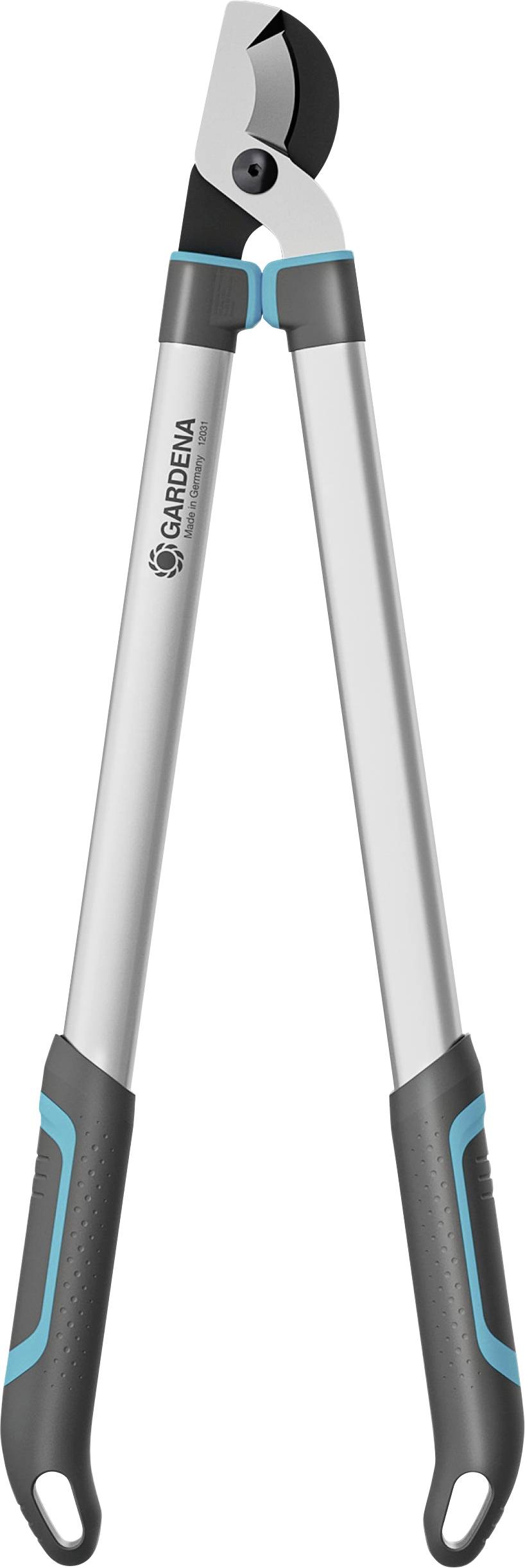 Garten-Astschere mit langen, grauen Griffen und blauen Akzenten, geeignete Schneidewerkzeuge für dicke Äste und intensiven Gebrauch.