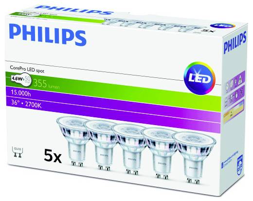 Signify 70029400 Glühlampe EEK F (A - G) GU10 Reflektor 4.6W Warmweiß (Ø x L) 50mm x 54mm 5St.